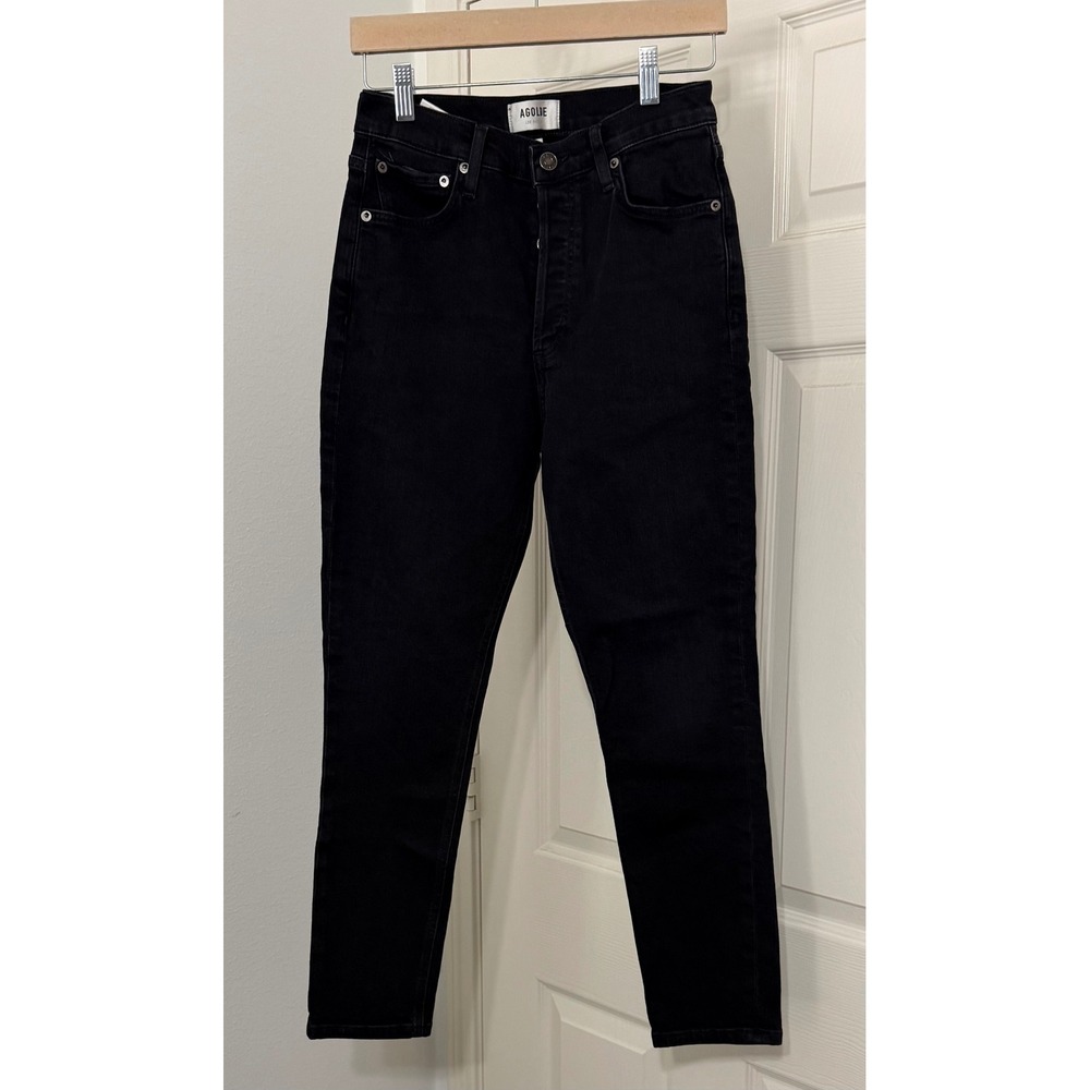 AGOLDE Women sz 26 Black High Rise Skinny Jeans Button Fly